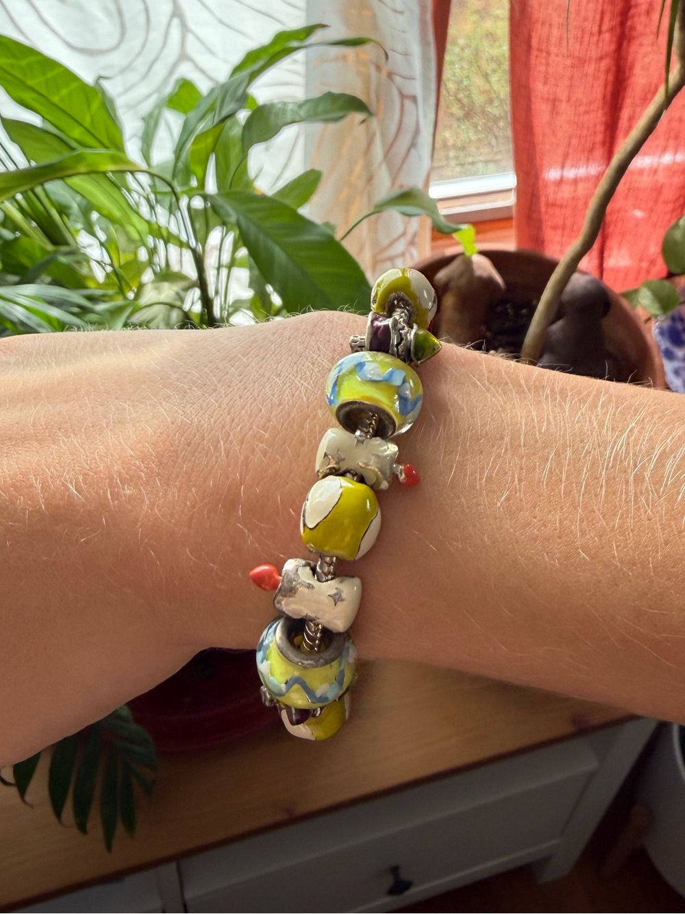 Pandora Christmas Charm Bracelet Yellow Blue Silver Beads